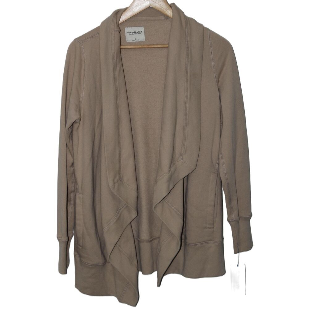 Womens Abercrombie & Fitch Soft AF Tan Beige Long Sleeve Cardigan Sweater Size S